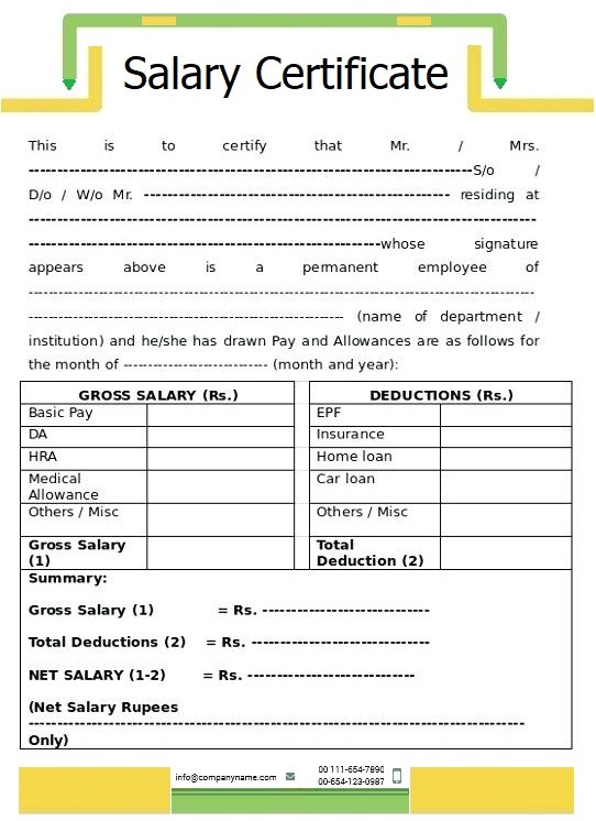 Salary Certificate Format Free Word Templates